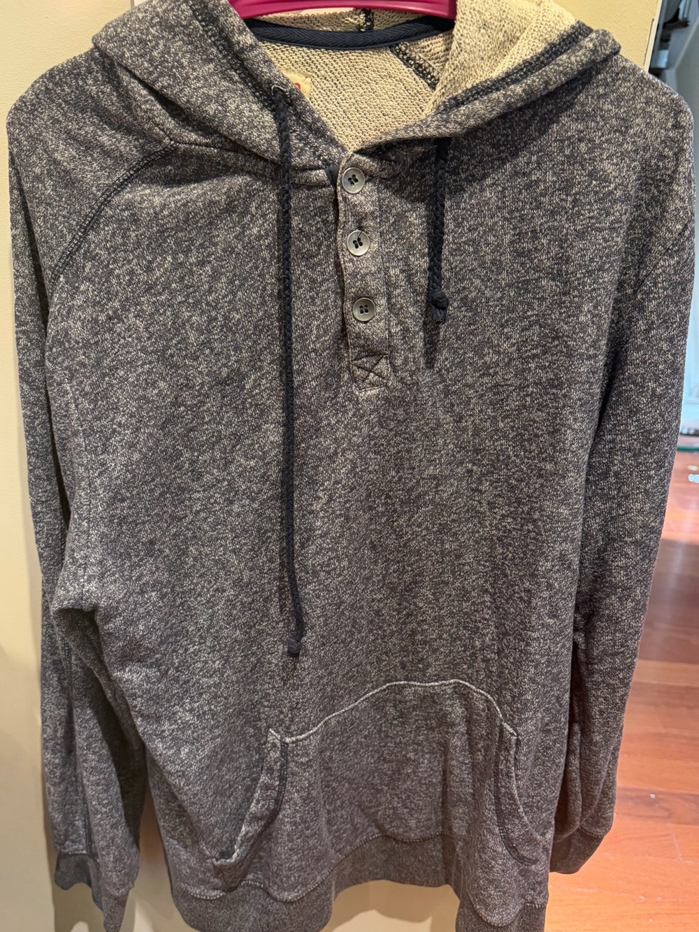 Mossimo Supply Co. Men's Heathered Charcoal Hooded Henley Sweatshirt